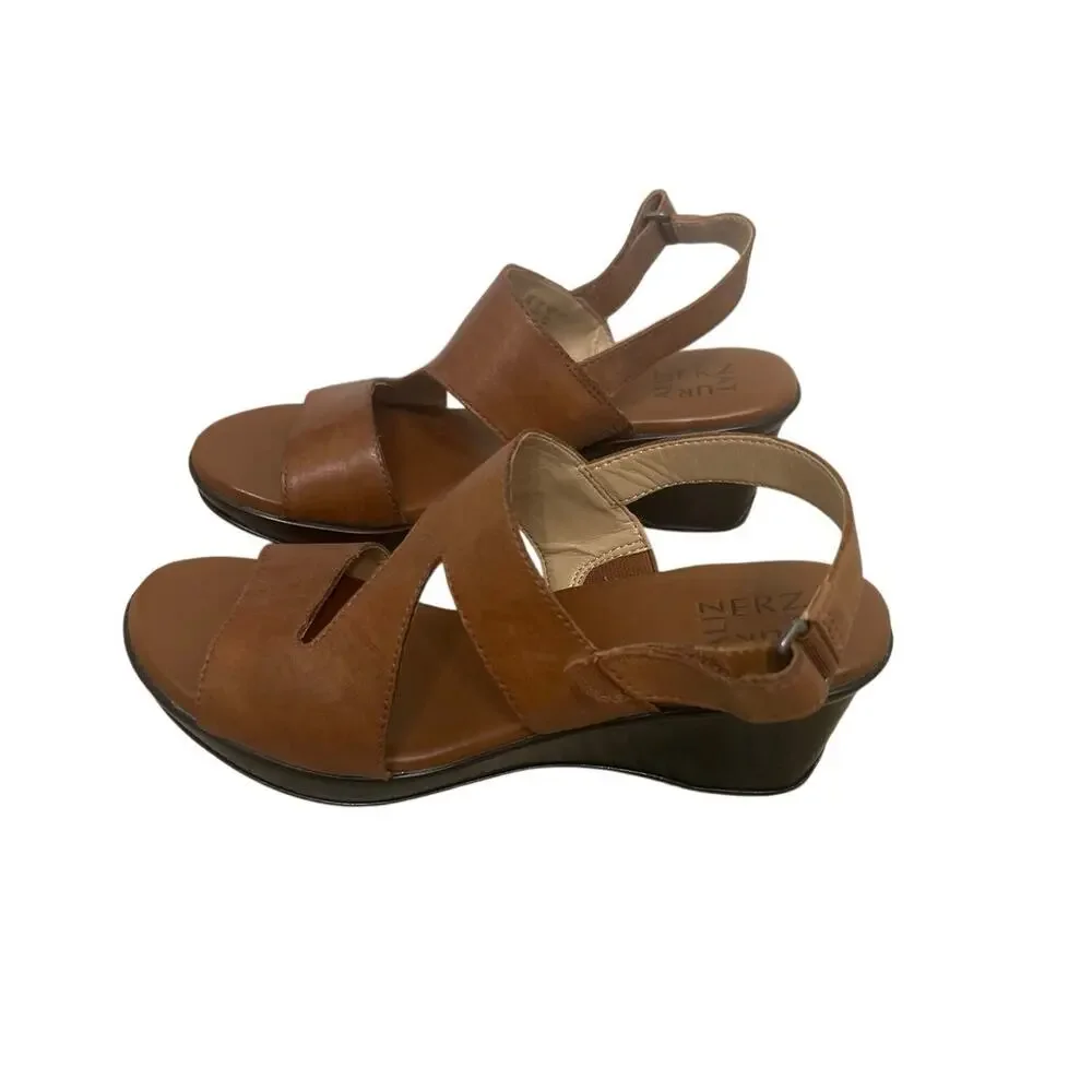 Naturalizer Valerie Brown Leather Wedge Slingback Sandals 8 Neutral Comfort